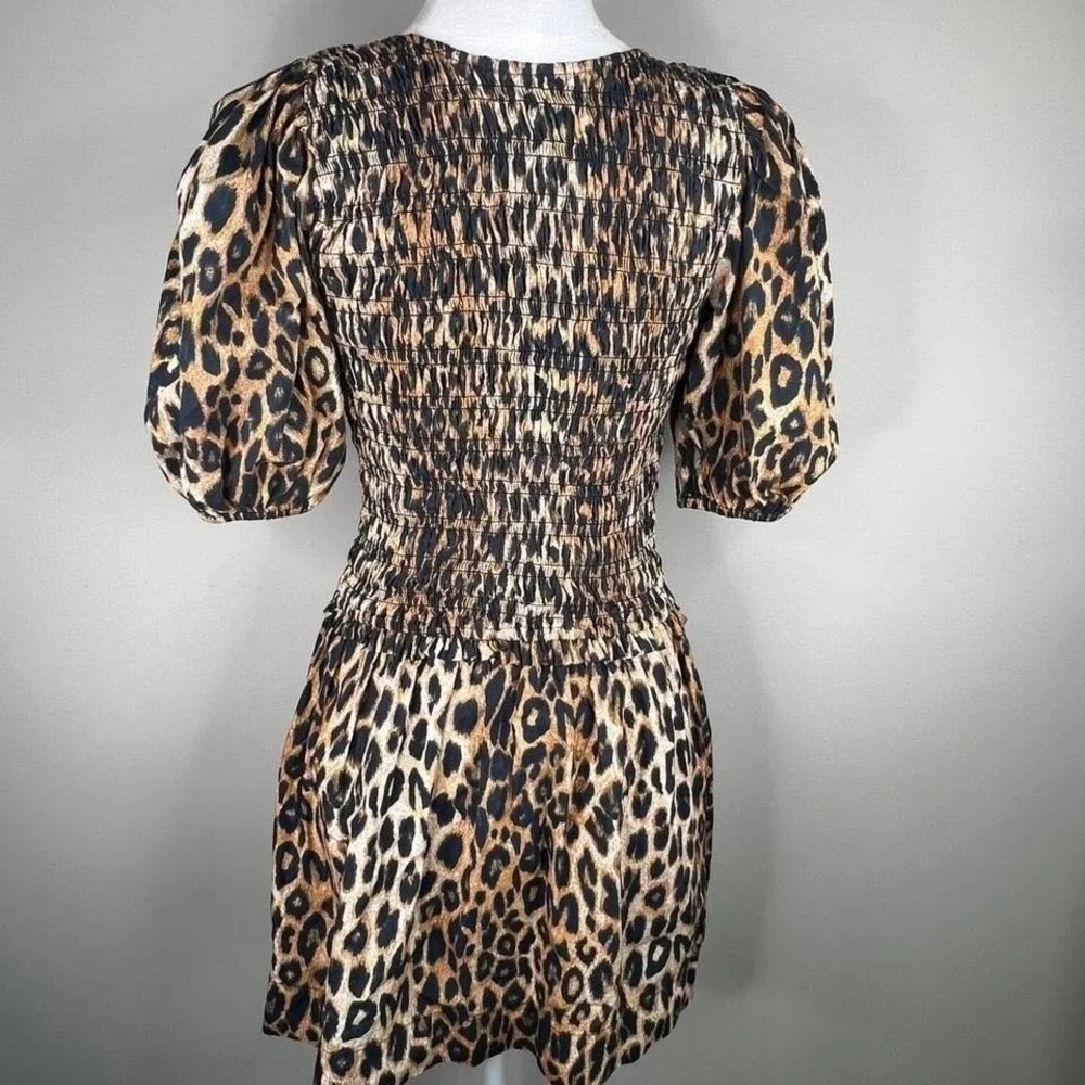 Leopard Print Tie-Front Mini Dress - Brown - Picture 2 of 7